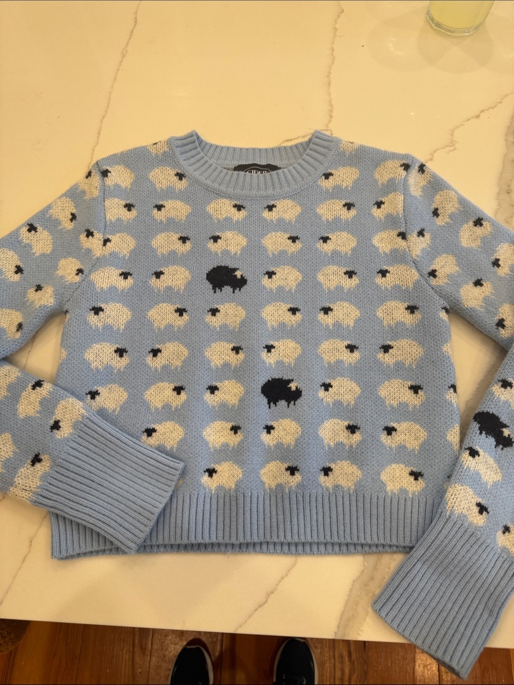 Cider Light Blue Sheep Jacquard Crewneck Sweater